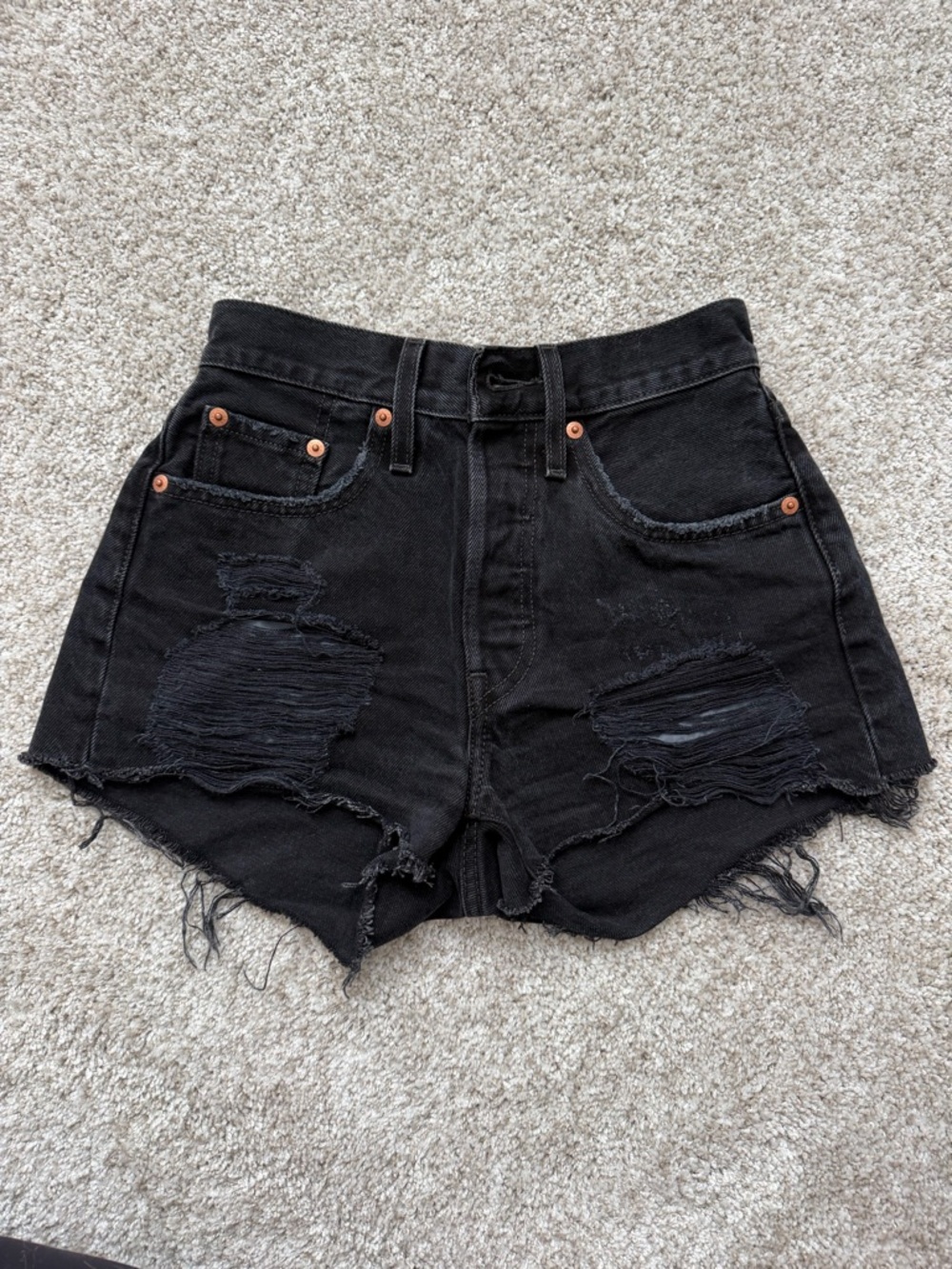 Levi’s High-Waist Black Distressed Denim Shorts - Women